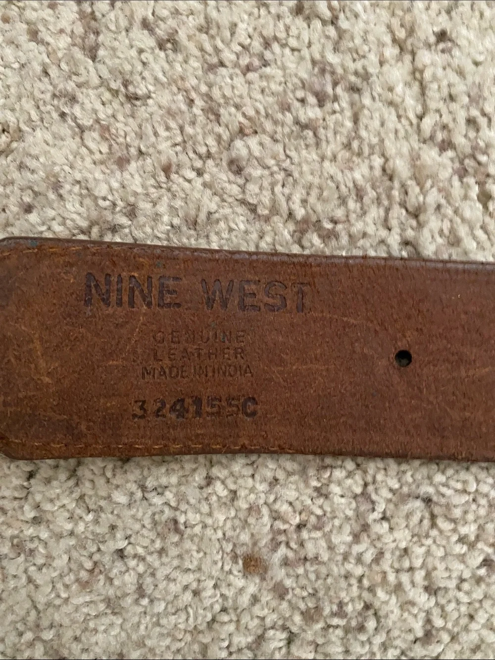 Nine West Brown Leather Studded Belt with Silver-Tone Buckle